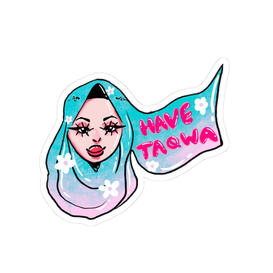 Colorful Muslim Woman Sticker | Inspirational Art for Planners, Laptops, Journals, Gifts, Have Taqwa Quote Printify