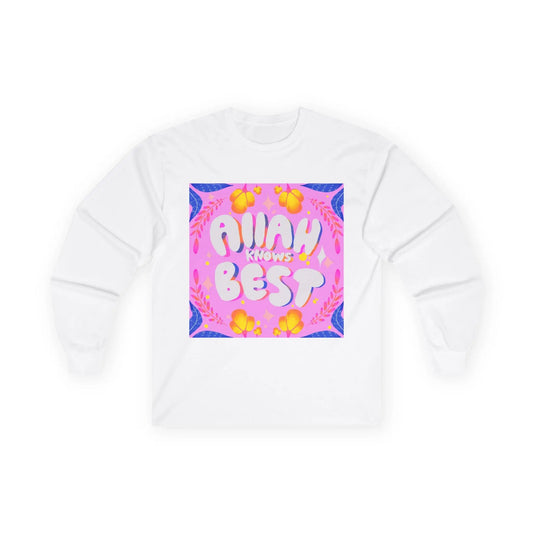 Allah Knows Best Long Sleeve Tee | Unisex Gift, Casual Wear, Faith-Inspired Clothing, Spiritual Fashion, Graphic Tee Printify