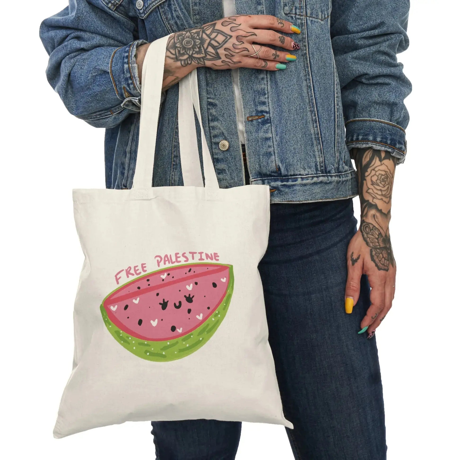 Free Palestine Watermelon Tote Bag, Eco-friendly Shopping Bag, Reusable Grocery Tote, Protest Support Bag, Vegan Tote, Gift for Activists Printify
